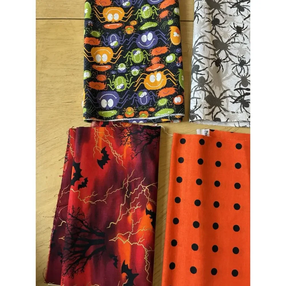 Lot 12 Halloween Cotton Fabric Destash Prints Cats Bats Ghosts Snoopy 42”x10”
